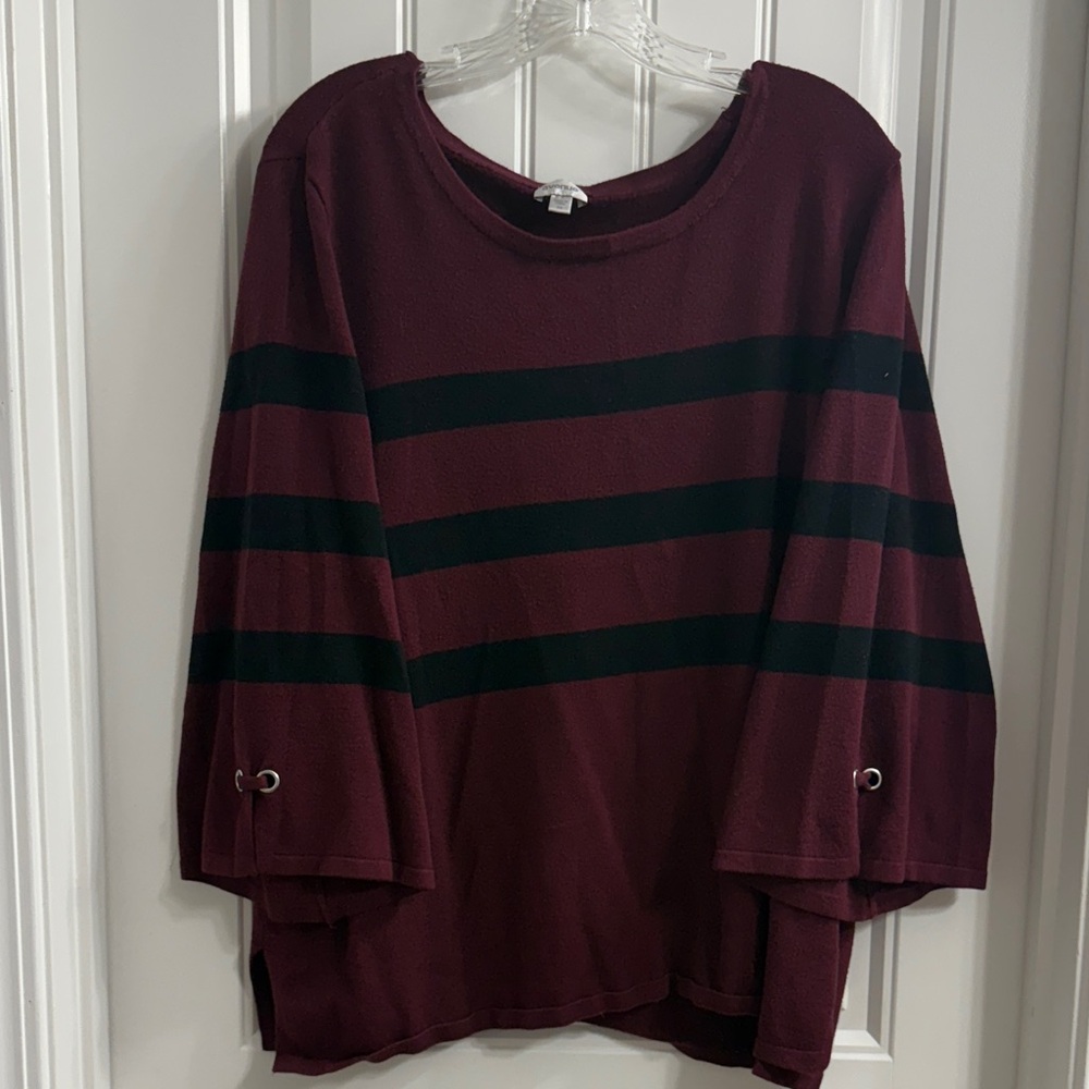 Avenue Women's Burgundy and Black Striped Top Size 2X